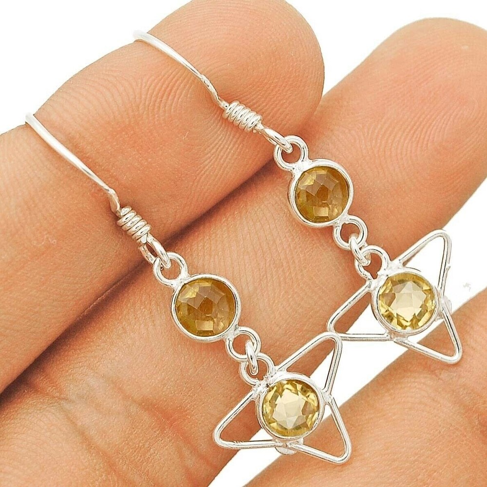 Citrine 925 Sterling Silver Earrings 1.5 Inches Long 18-1