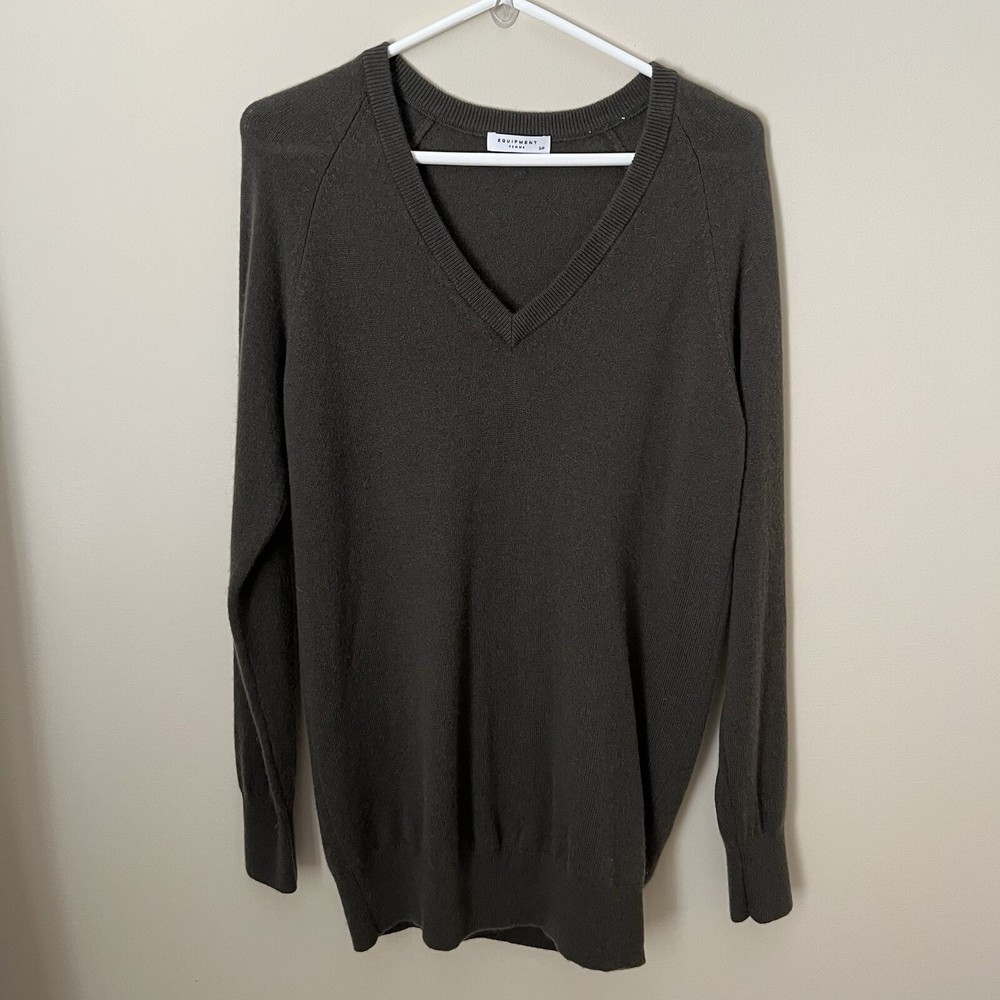 Equipment Femme Womens 100% Cashmere Sweater Sz S Dark Gray V-Neck Minimalist