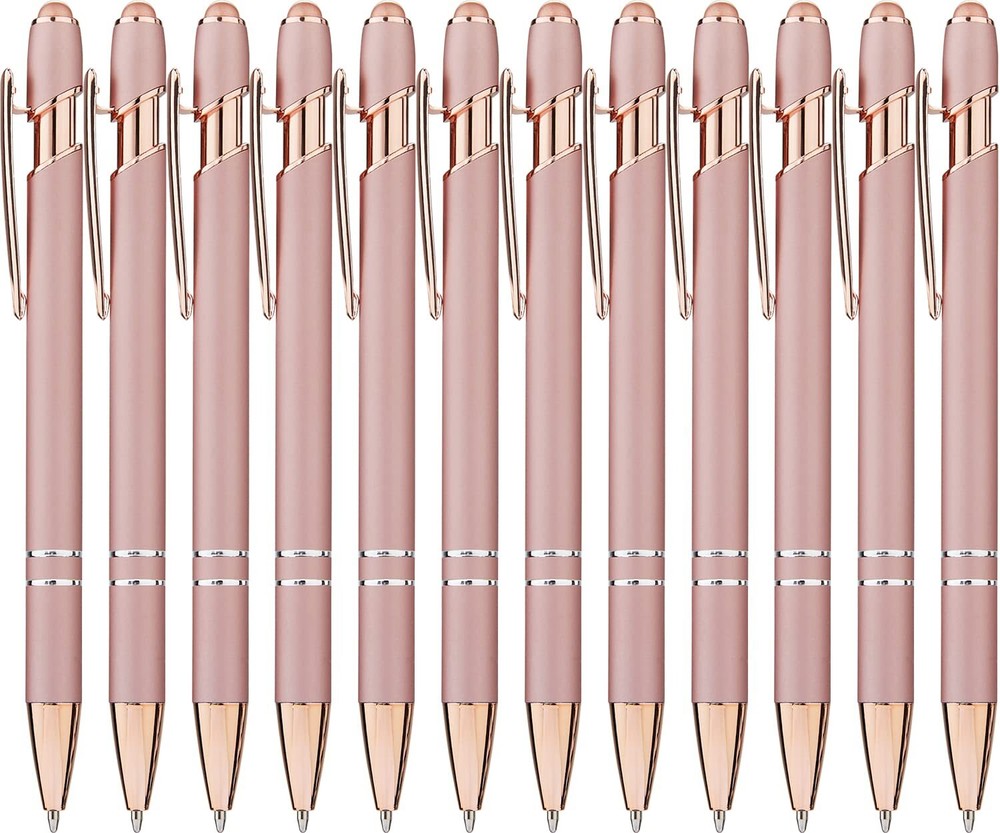 LINFANC 12 Pack Rose Gold Ballpoint Pen with Stylus Tip, 1.0 mm Black Ink Smo...