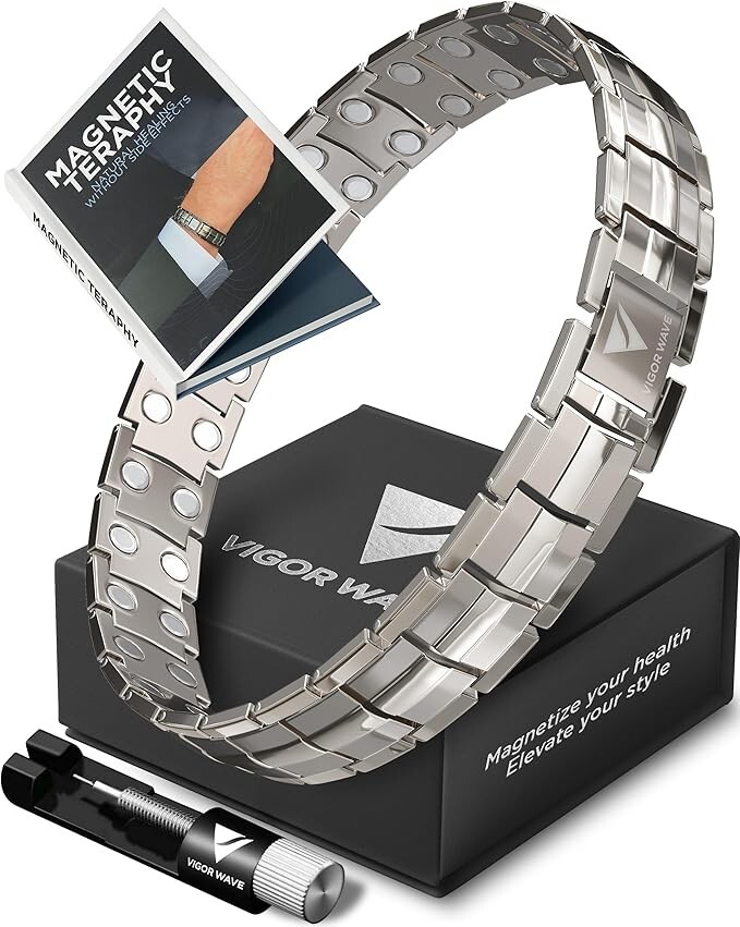 Vigor Wave® Magnetic Therapy TITANIUM Bracelet for Men, Titanium [NEW]