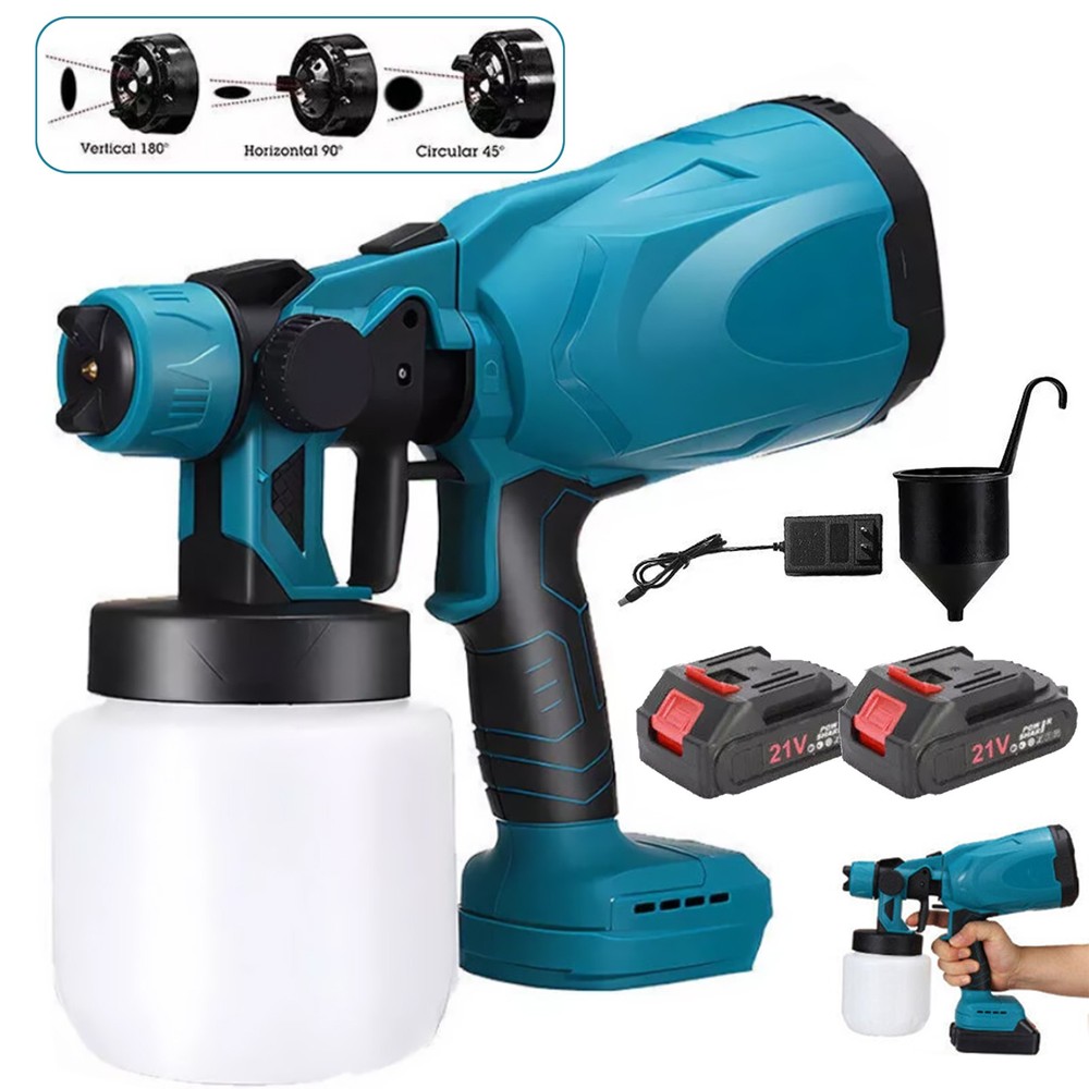 High Pressure Cordless Paint Sprayer HVLP Gun with 2 Batteries