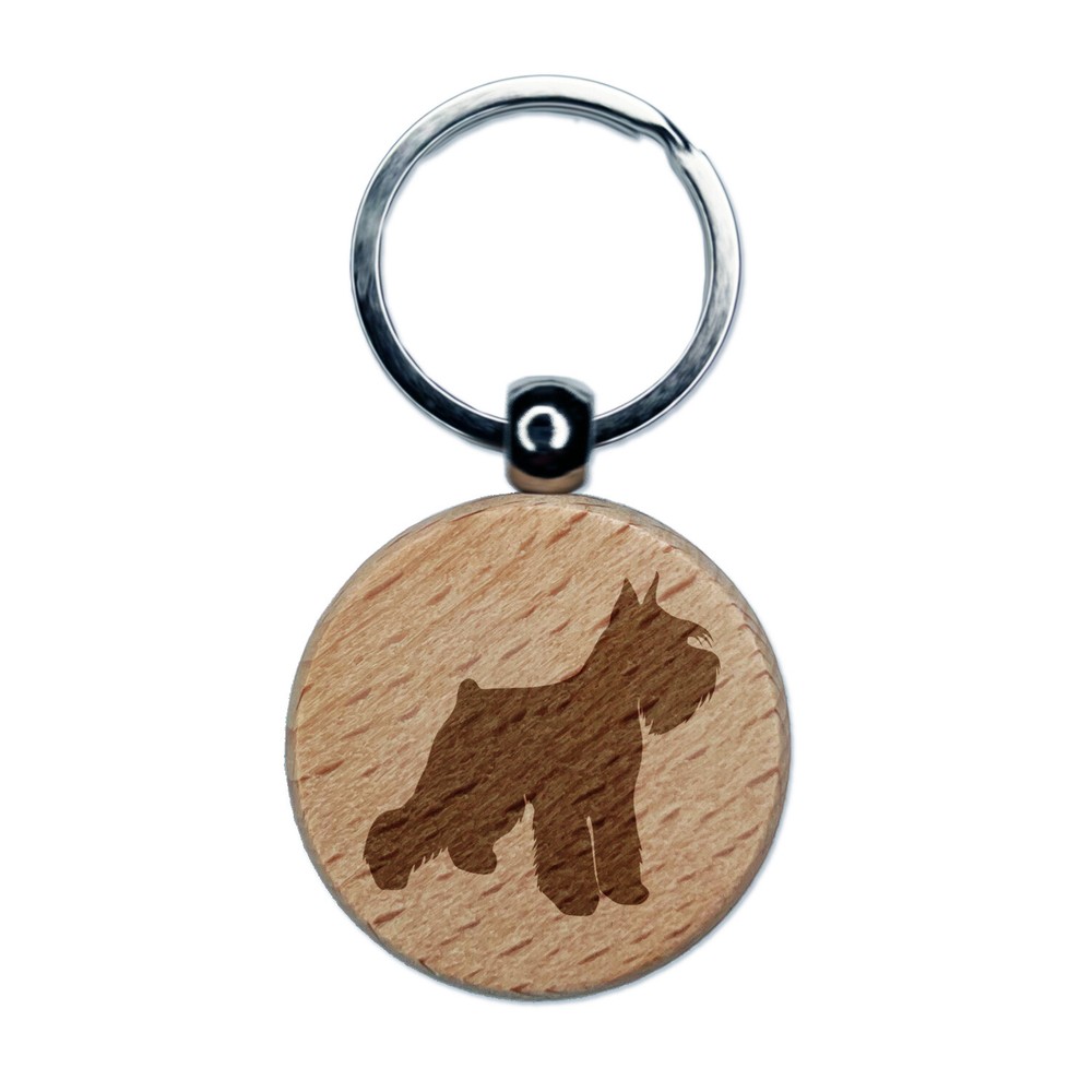Miniature Schnauzer Dog Solid Engraved Wood Round Keychain Tag Charm
