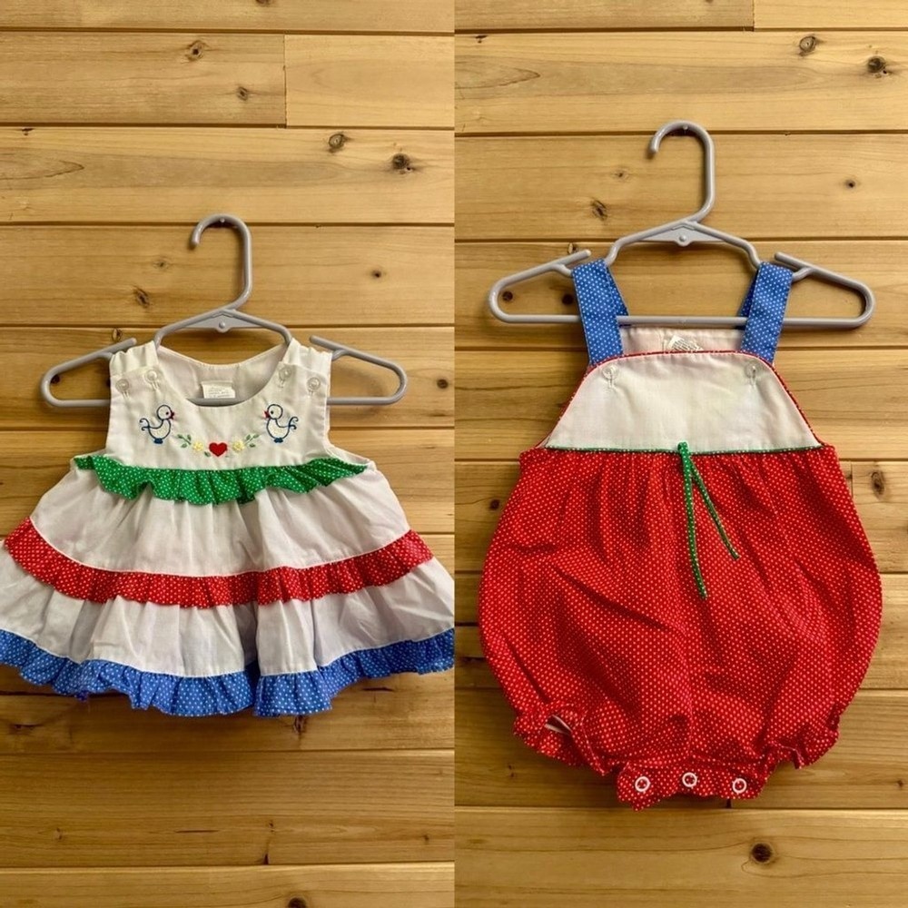 Bundle Vintage Baby Girl 3-6 Months Duck Colorful Cottagecore Dress & Bodysuit