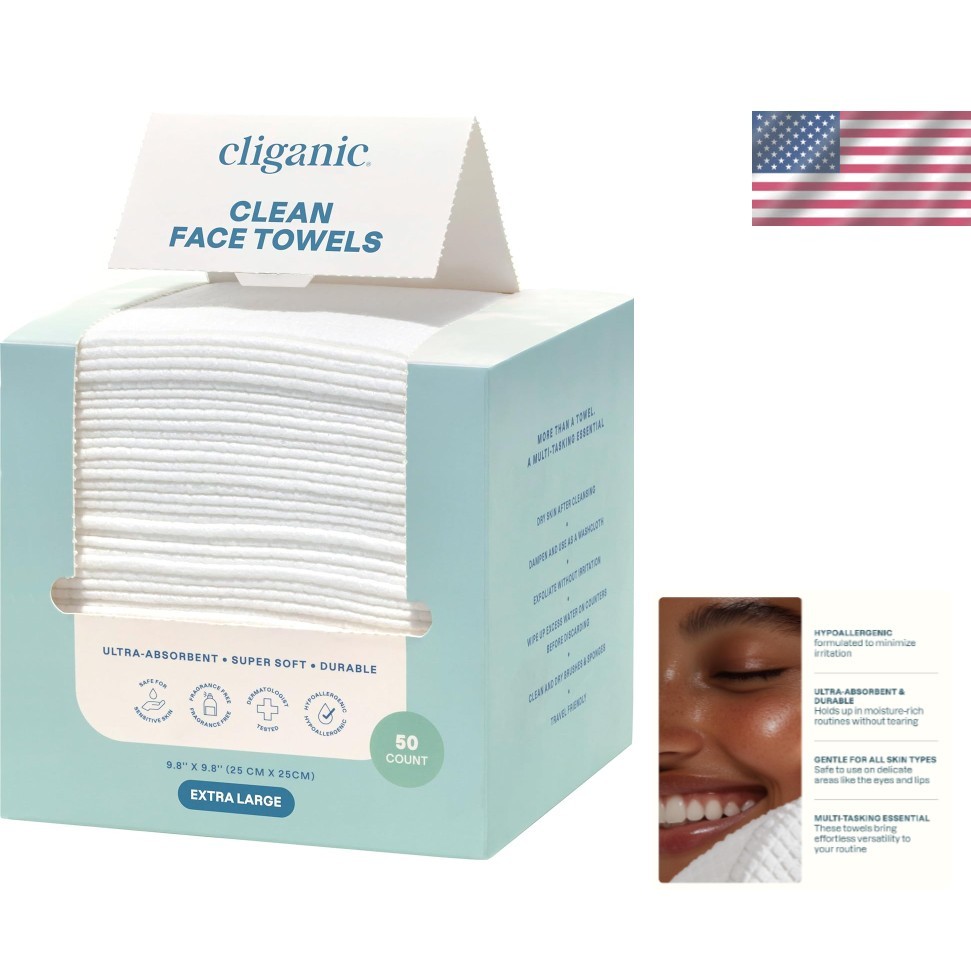 XL Disposable Clean Face Towels - Ultra-Absorbent, Hypoallergenic & Soft 50 Ct