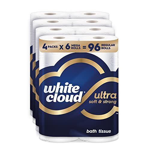 White Cloud Ultra Soft & Strong Toilet Paper 4 packs of 6 Mega Rolls = 96 Regul