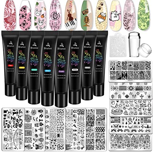 Nail Stamper Kit Stamping Plate 8 Colors Stampin Nail Polish Nail Stamps Scra...
