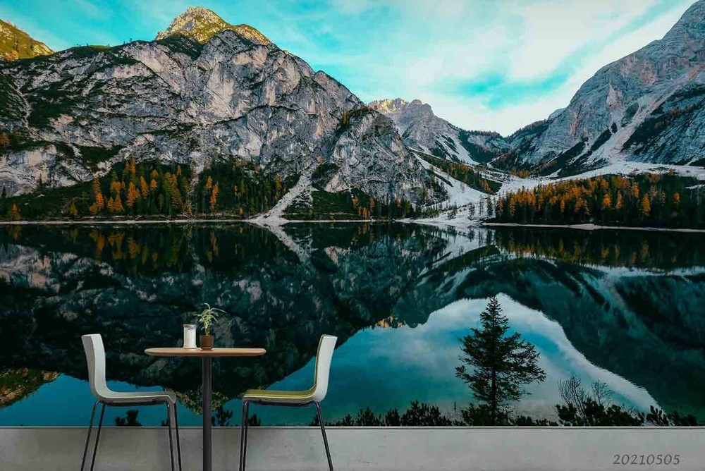 3D Mountain Lake Winter Landscape Wall Murals Wallpaper Murals Wall Sticker