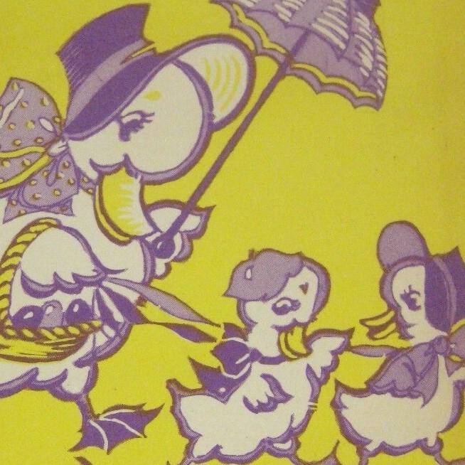 Card Easter Day 1949 Used Anthropomorphic Duck Basket Family Bonnet Walking Torn