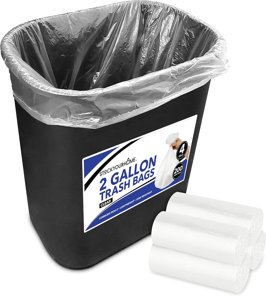 Clear 2 Gallon Trash Bag (200 Pack) Un-Scented Small Garbage Bags for Bathroom C