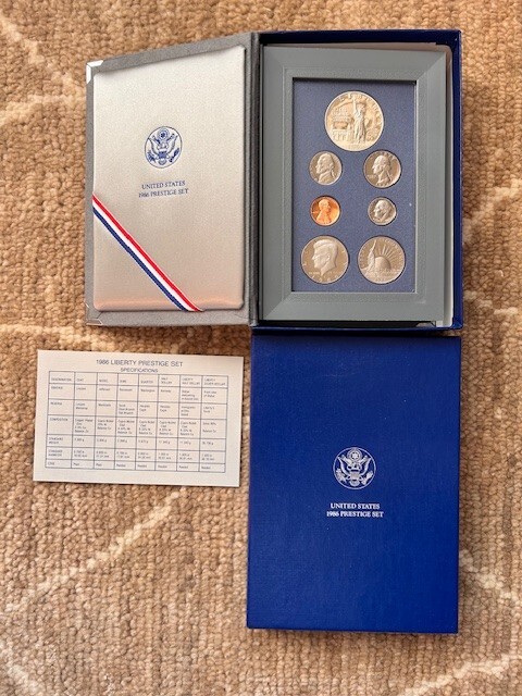 1986 S U.S. Mint Proof Liberty 7-Coin 90% Silver Prestige Set with COA