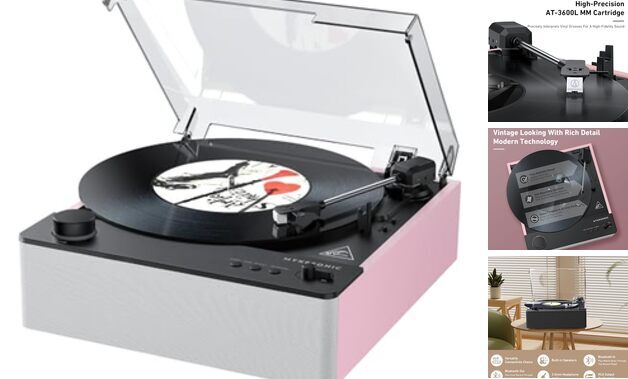 Fully Automatic Record Player, Bluetooth Belt Drive Vinyl Vintage Pink