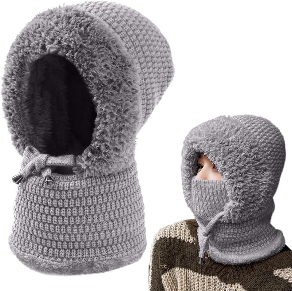 2025 New Women's 3-in-1 Winter Balaclava, Windproof Knitted Hooded Scarf