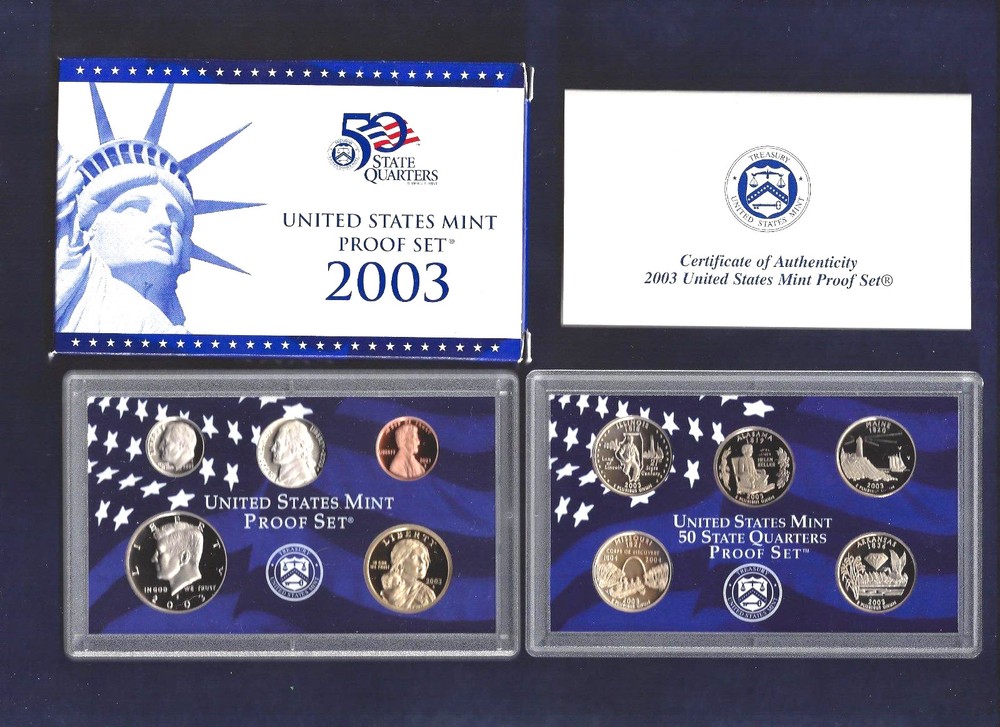 2003 US Mint Proof Set with 10 Coins in Original Packaging