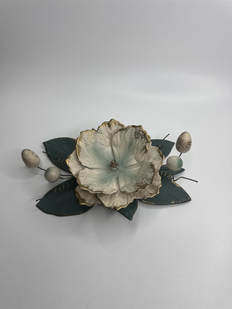 Vintage MCM Metal Toleware Magnolia Flower Wall Art for Midcentury Home Decor  