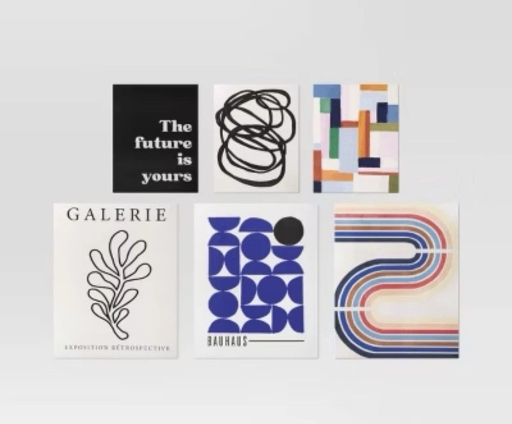 Set of 6 Printed Posters for Dorm Room with Adhesive Modern Movement