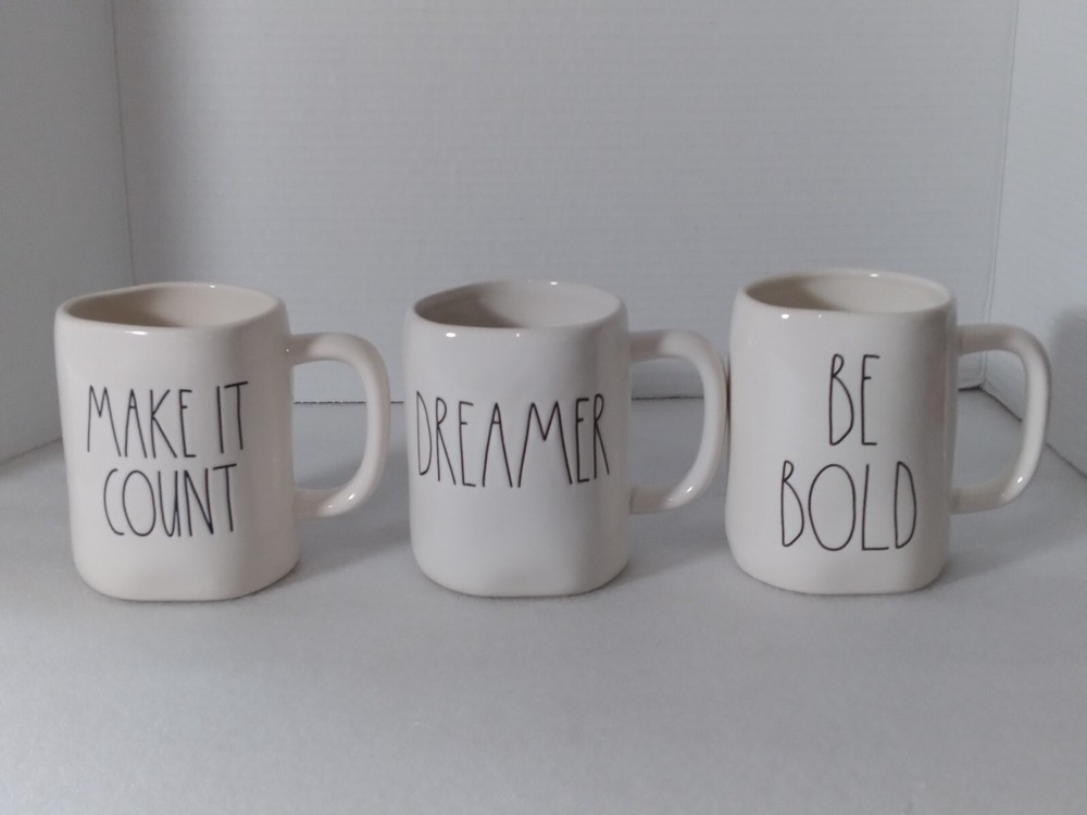 Rae Dunn Mugs Artisan Collection Magenta MAKE IT COUNT, DREAMER,BE BOLD LOT OF 3