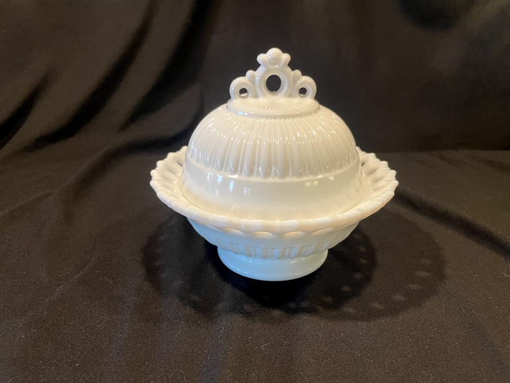 Vintage Fostoria Glass Randolph Pattern Milk Glass Butter Dish with Lid