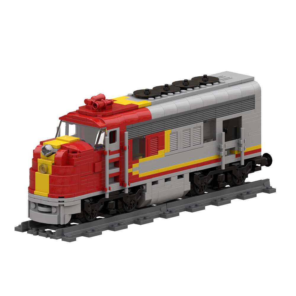 MOC 1980s Vintage Train Building Blocks Red Diesel Locomotive Railway Toys Kit