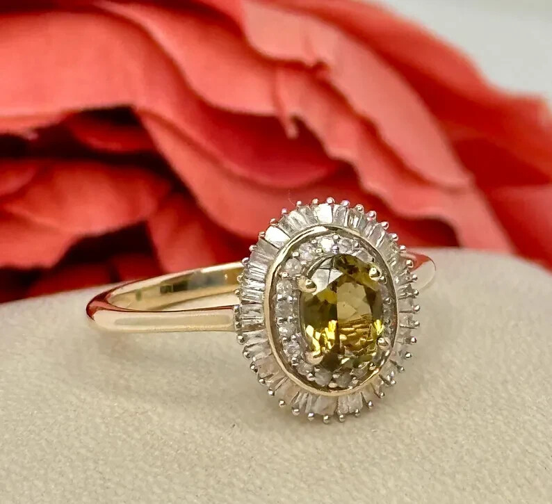 5Ct Oval Simulated Citrine/CZ Engagement Band Ring 14K Yellow Gold Over Silver