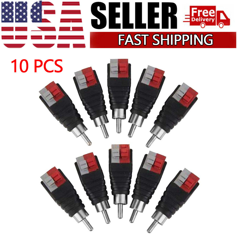 10Pcs Speaker Wire Cable to Audio Male RCA Connector Adapter Jack Plug