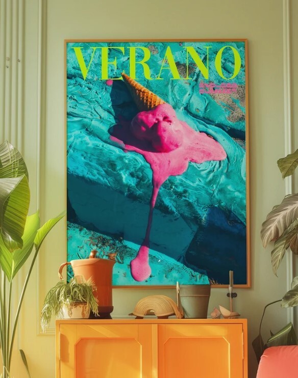 Maximalist Blue Verano Poster Kitchen Wall Art Decor