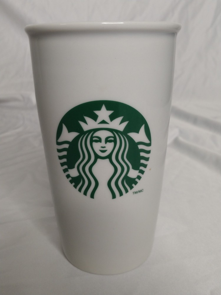 2011 Starbucks White Siren 12 oz Ceramic Travel Tumbler Coffee Mug Without Lid