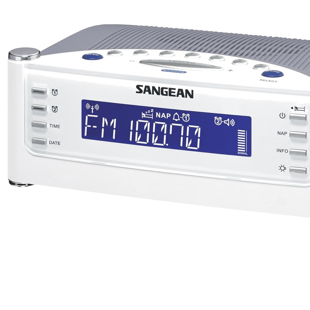 Modern Atomic Clock Radio with Dual Alarms, FM/AM & Aux Input - Silver Elegance