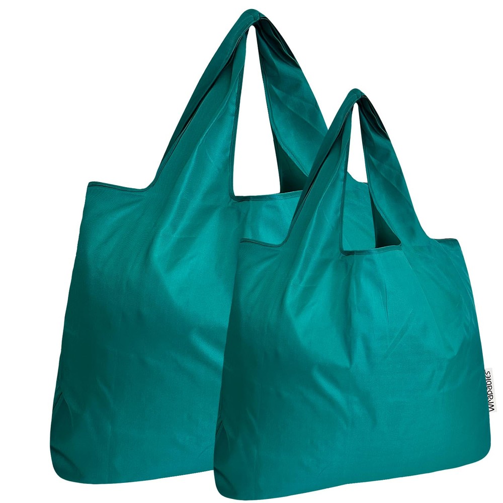 Foldable Teal Nylon Grocery Tote Bags – Large & Small – Set of 2