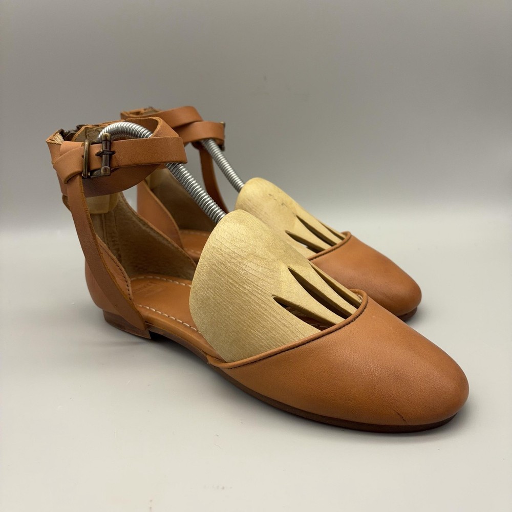 Frye Shoes Womens Size 8 Carson Knotted Brown Ankle Strap Leather Ballet Flats