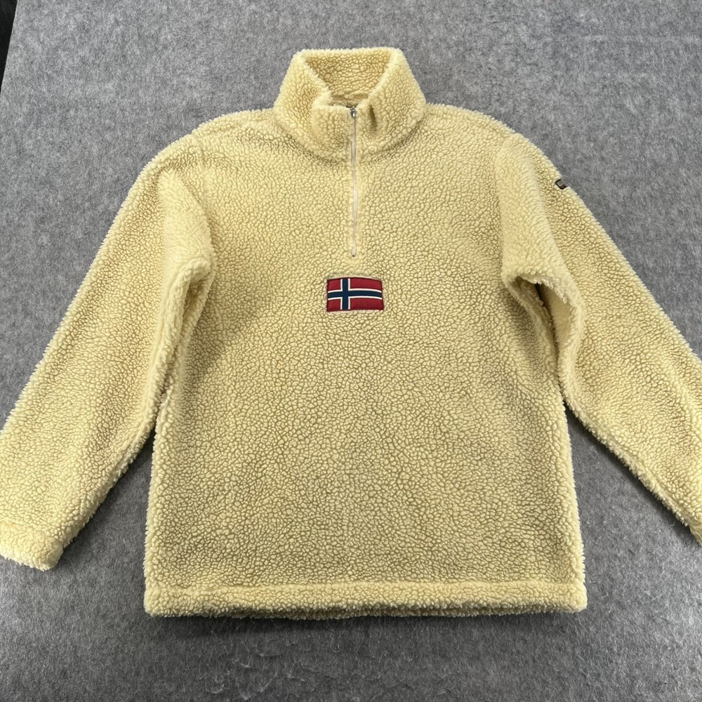 Vintage NAPAPIJRI Geographic Fleece Sherpa 1/4 Zip Pullover Jacket Mens Size M