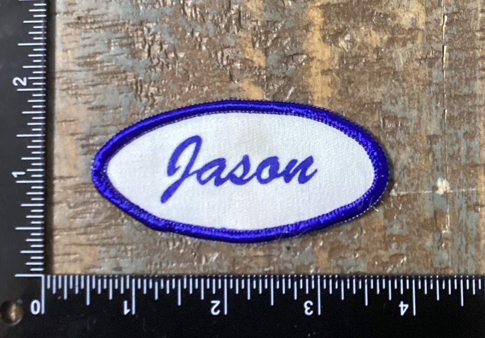 Vintage JASON Name Tag Work Shirt Job Uniform Printed Iron-On Patch Blue