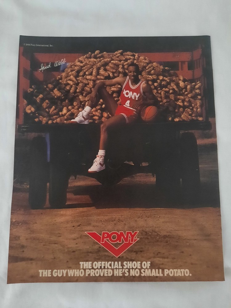 1988 SPUD WEBB Pony Basketball Shoes Vintage Print Ad 86 Dunk Champion