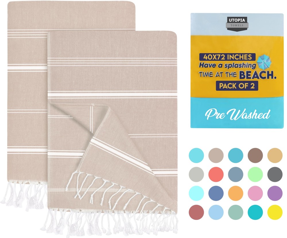 2-Pack Turkish Cotton Beach Towels – Lightweight Quick-Dry Beige