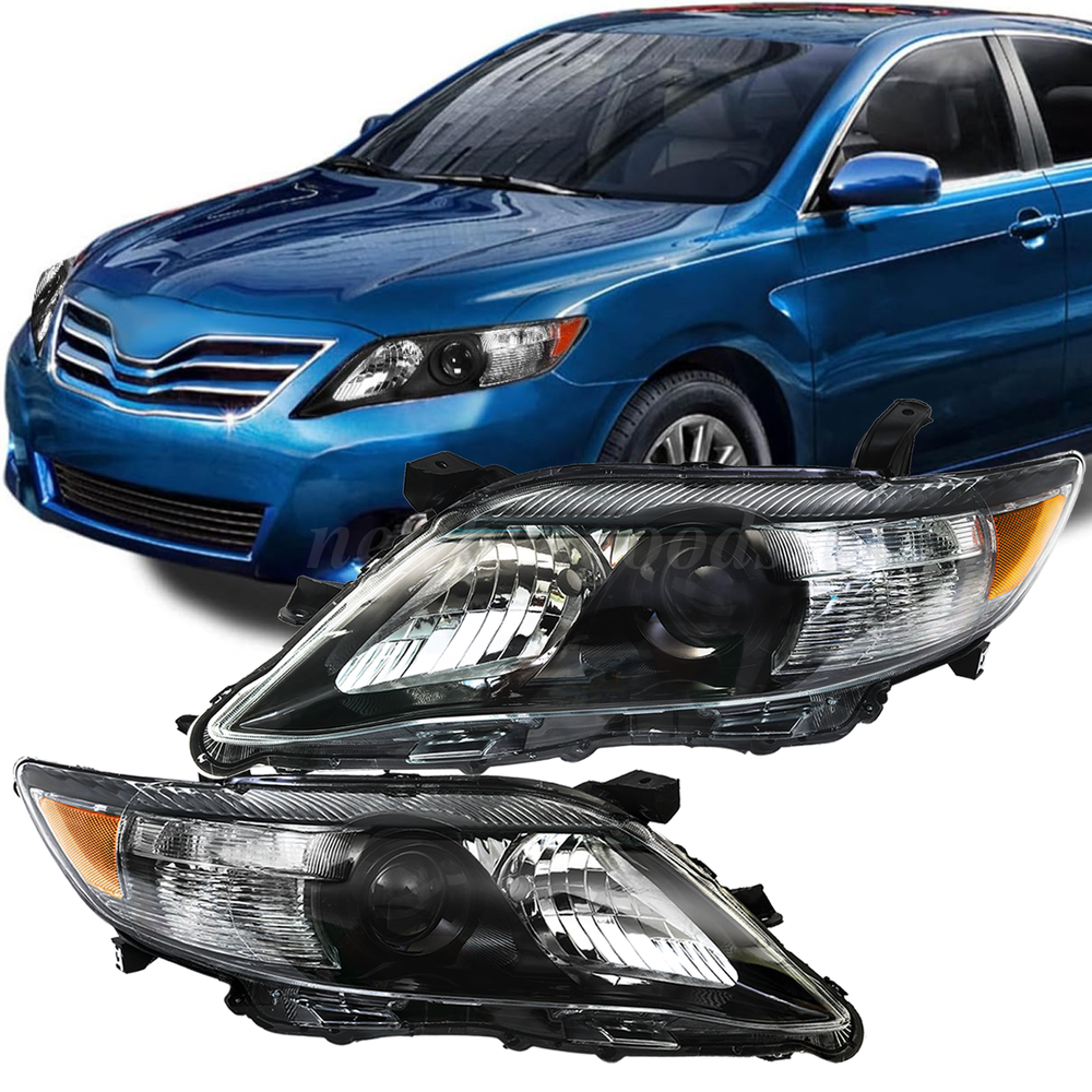 Headlights For 2010 2011 Toyota Camry Black LE SE XLE Headlamps Pair Left+Right