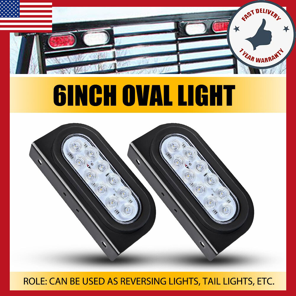 2PCS 10LED 6-Inch Waterproof Oval Trailer Lights with Mounting Bracket
