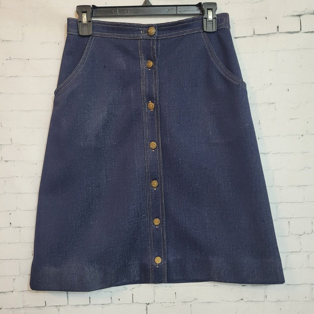 Vintage Stretch Denim Button Front Skirt with Pockets for Petites Waist 27 Modest Graff Style
