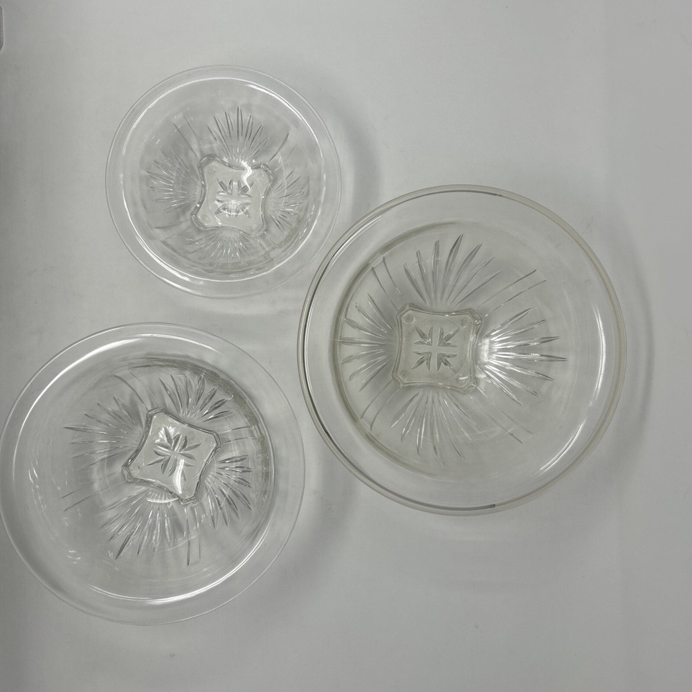 VTG Federal Glass Mixing Bowl Set of 3 Clear Star Design Flared Rim GREAT!(77)