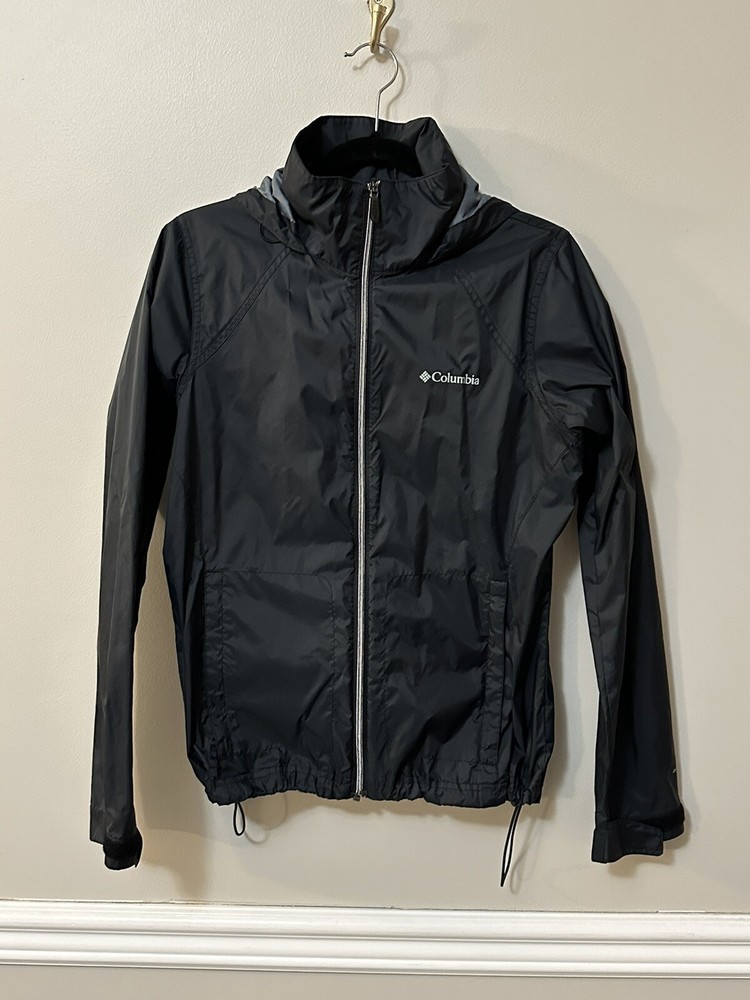 Columbia Women jacket activewear hoodie windbreaker zipper black M turtleneck