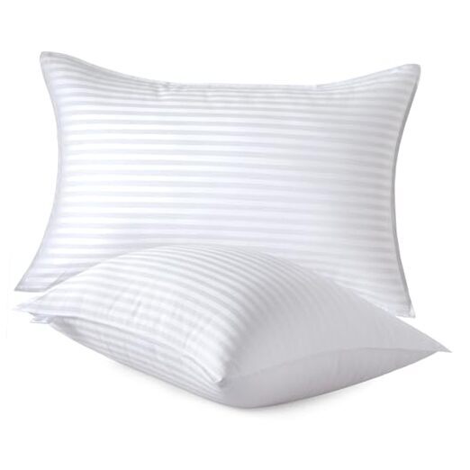 Premium Striped Bed Pillows Queen Size Set of 2, Breathable Queen,pack of 2