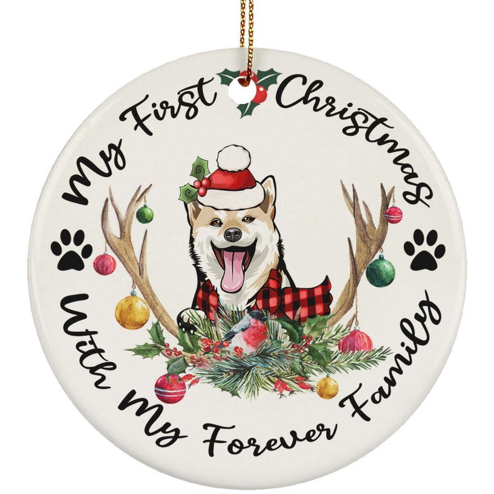 My First Christmas Shiba Inu Dog With Deer Anlters Ornament Gift Decor Hanging