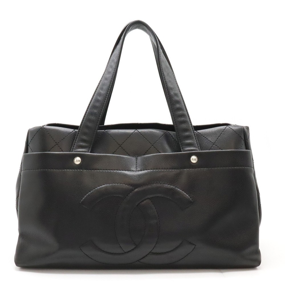 CHANEL Black Caviar Leather Matelasse Shoulder Tote Bag