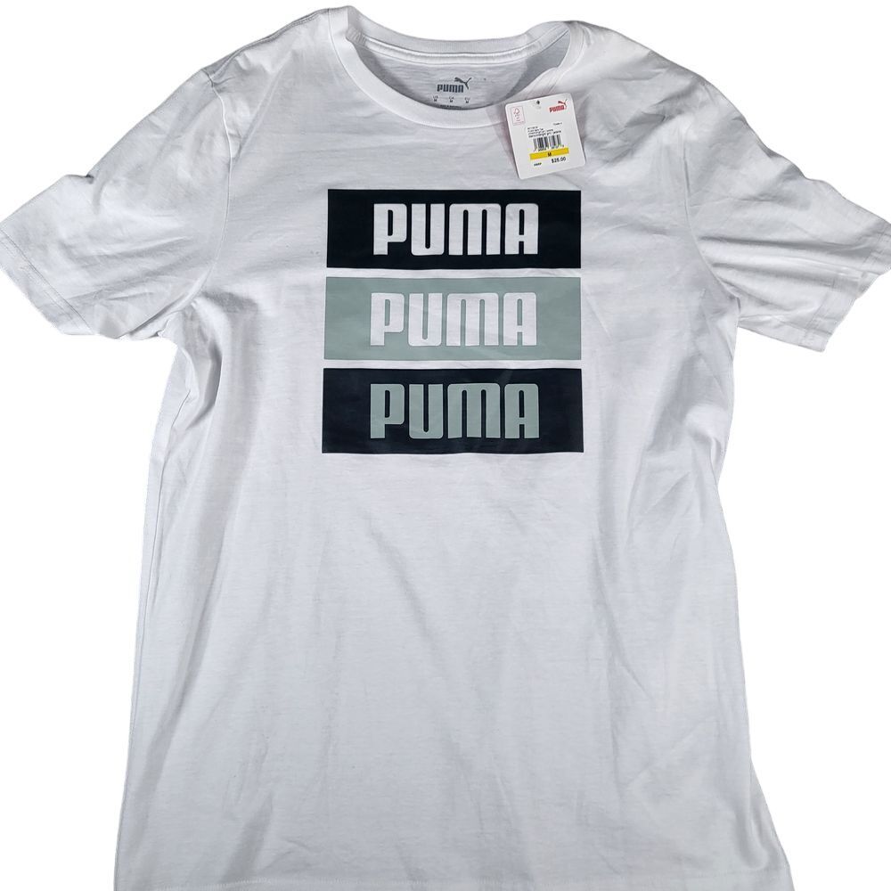 Puma Men's Triple Logo Graphic T-Shirt White Casual Athletic Wear