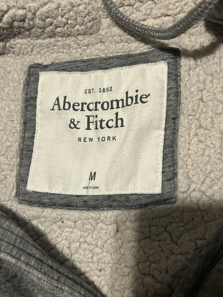 Abercrombie & Fitch Men's Blue Hoodie Sweatshirt Medium, Full Zip, Sherpa Lining