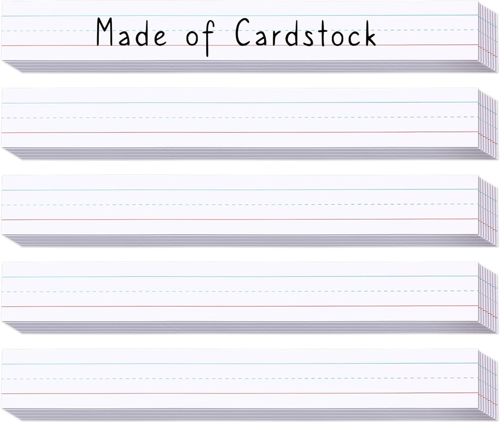 White Sentence Strips Cardstock 3” X 24”, Thick Ruled Word Writing Paper for Tea