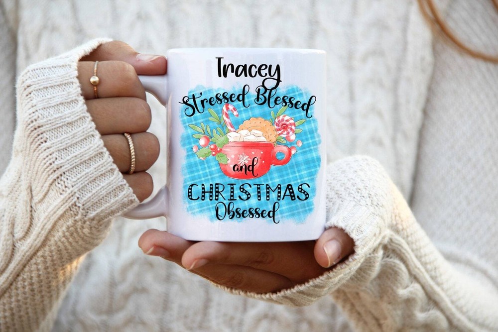 Personalised Stressed Blessed Christmas Obsessed Mug Coffee Mug Tea Mug