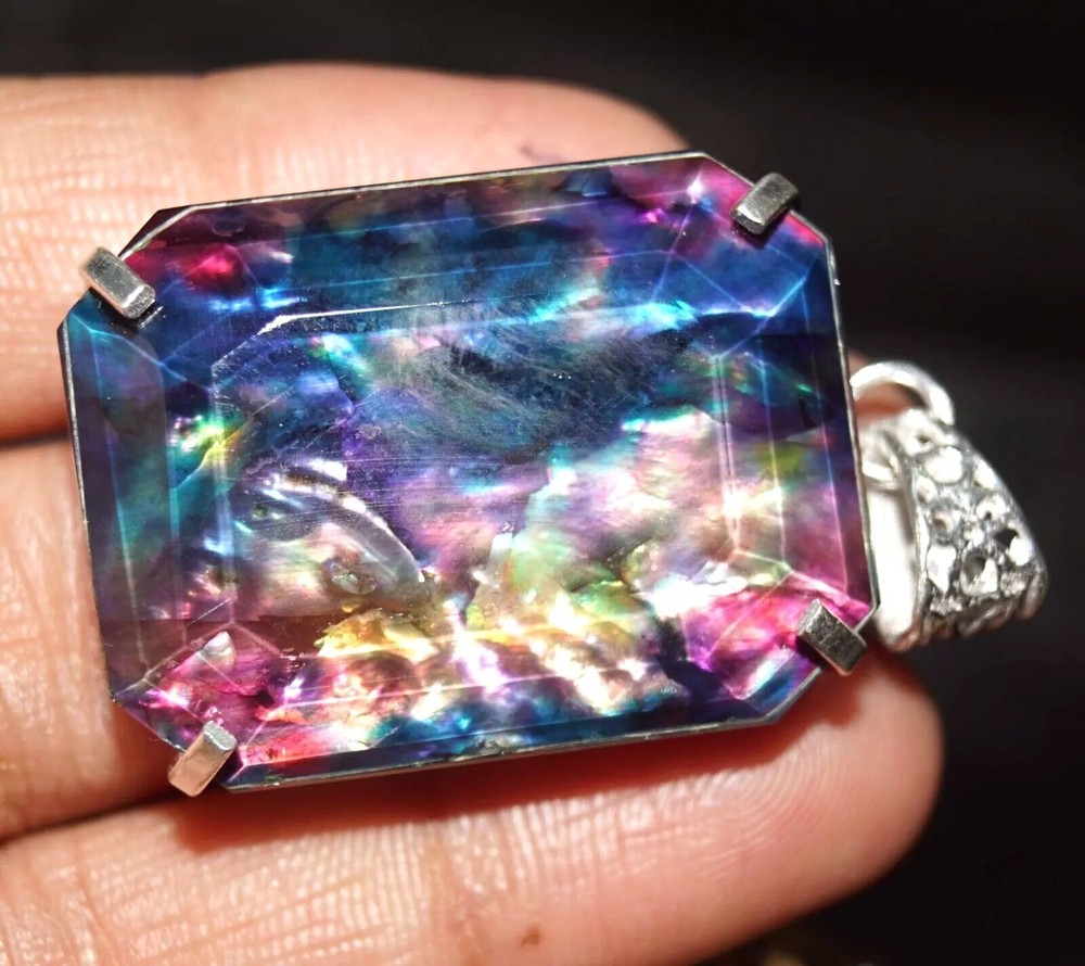 79.95 Ct Natural Ammolite 925 Solid Silver Pendant Loose Gemstone Certified