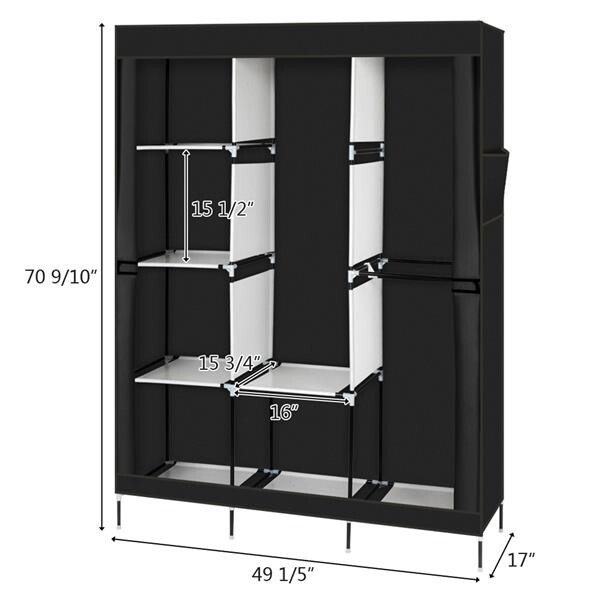 Portable Closet Wardrobe Rack Storage Organizer with Shelf Cover Heavy Duty