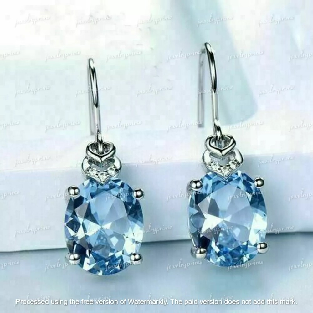 2Ct Oval Blue Topaz Dangle Earrings in 925 Sterling Silver for Women