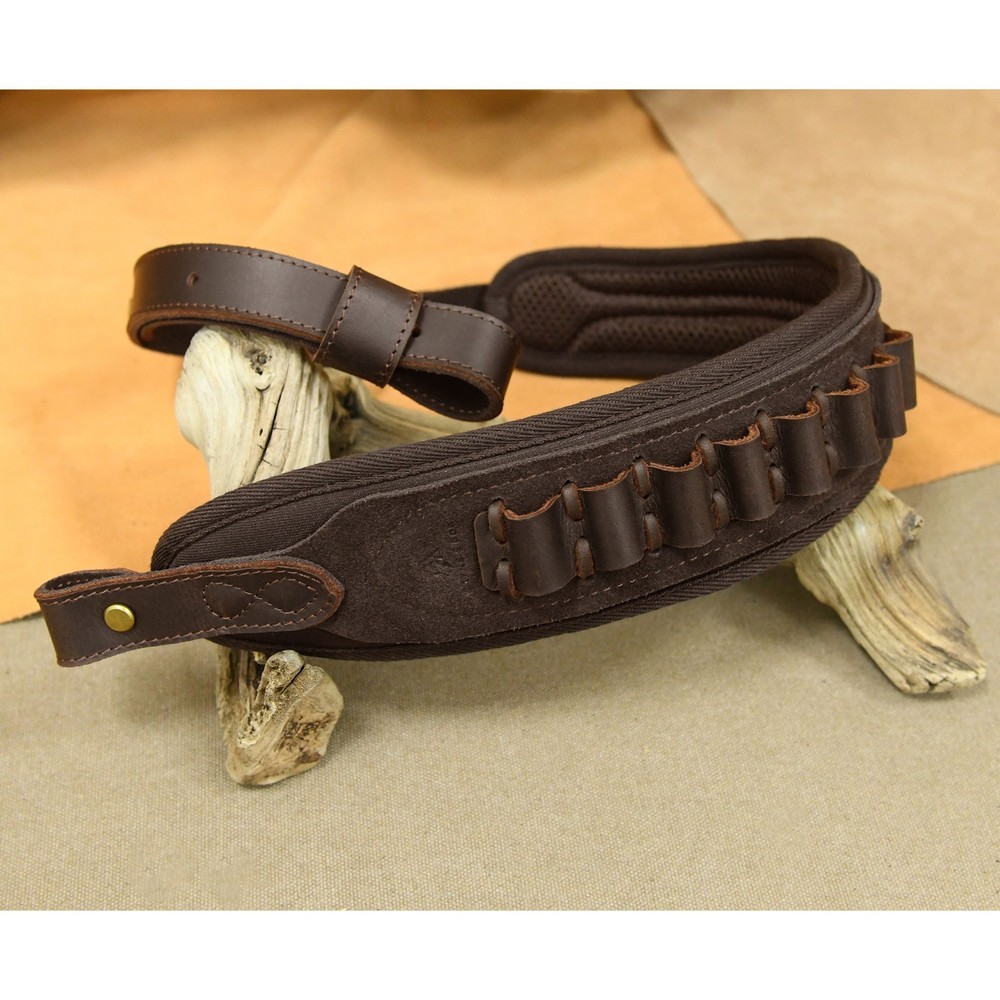 Leather Gun Shoulder Strap with Ammo Shell Holder Gun Sling Strap .357.45/70 .22