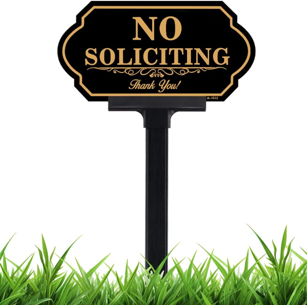 No Soliciting Sign for House with Stake - 50-Mil Thick Aluminum - 5X10 Inch/37 I